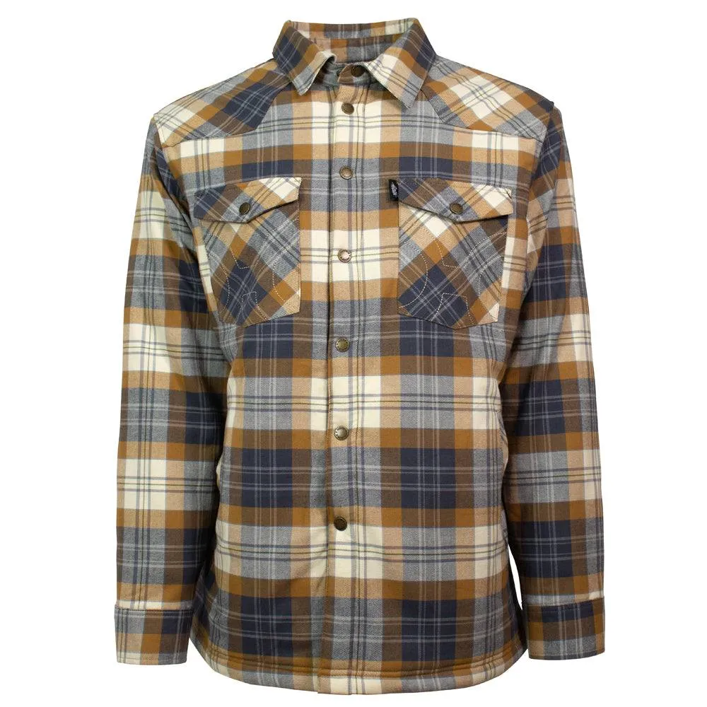 "Hooey Mens Flannel Jacket" Tan Plaid Pattern w/ Cream Sherpa