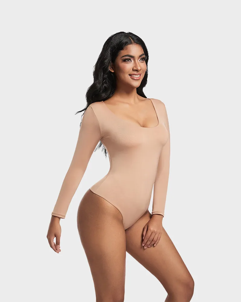 SheCurve®Seamless Sculpt Long Sleeve Scoop Neck Thong Bodysuit