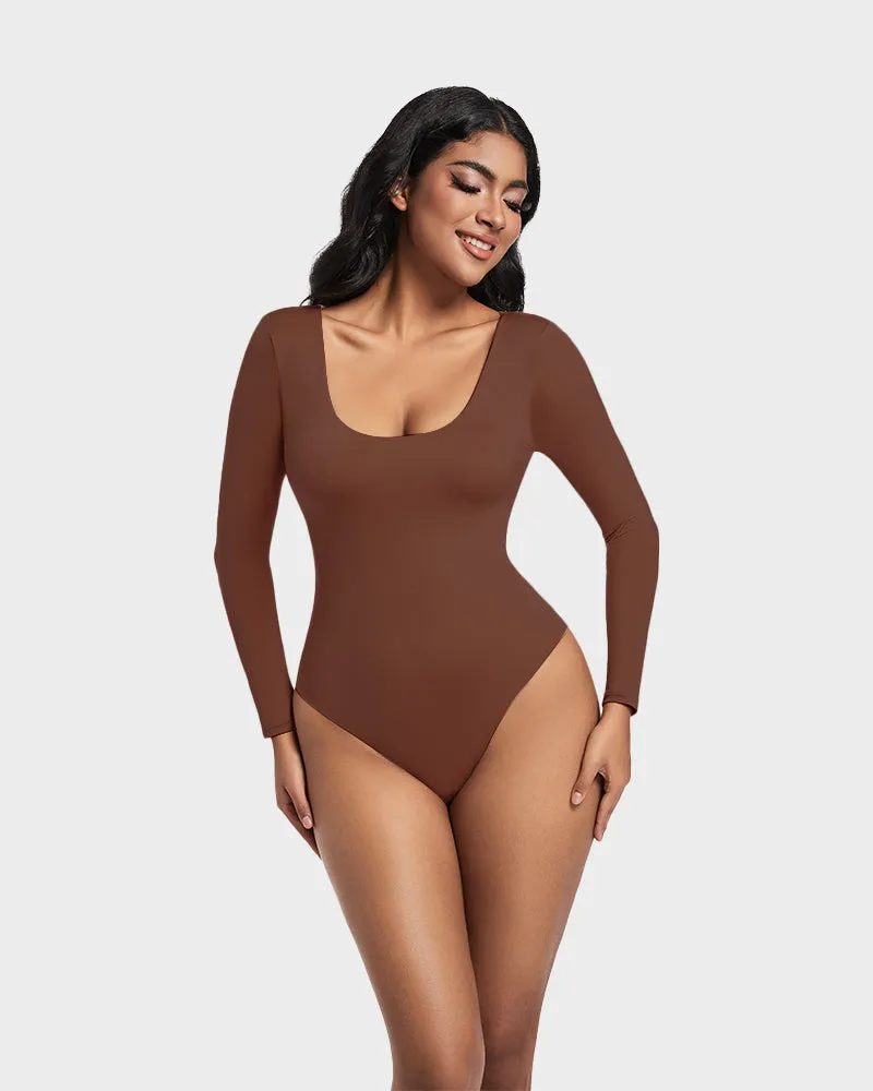 SheCurve®Seamless Sculpt Long Sleeve Scoop Neck Thong Bodysuit