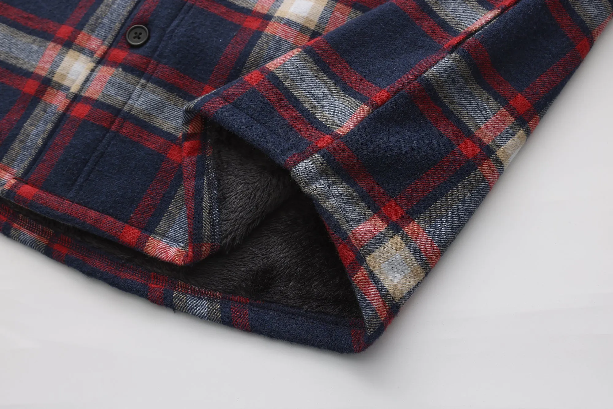 Sherpa Bonded Hooded Flannel Shirt Jacket