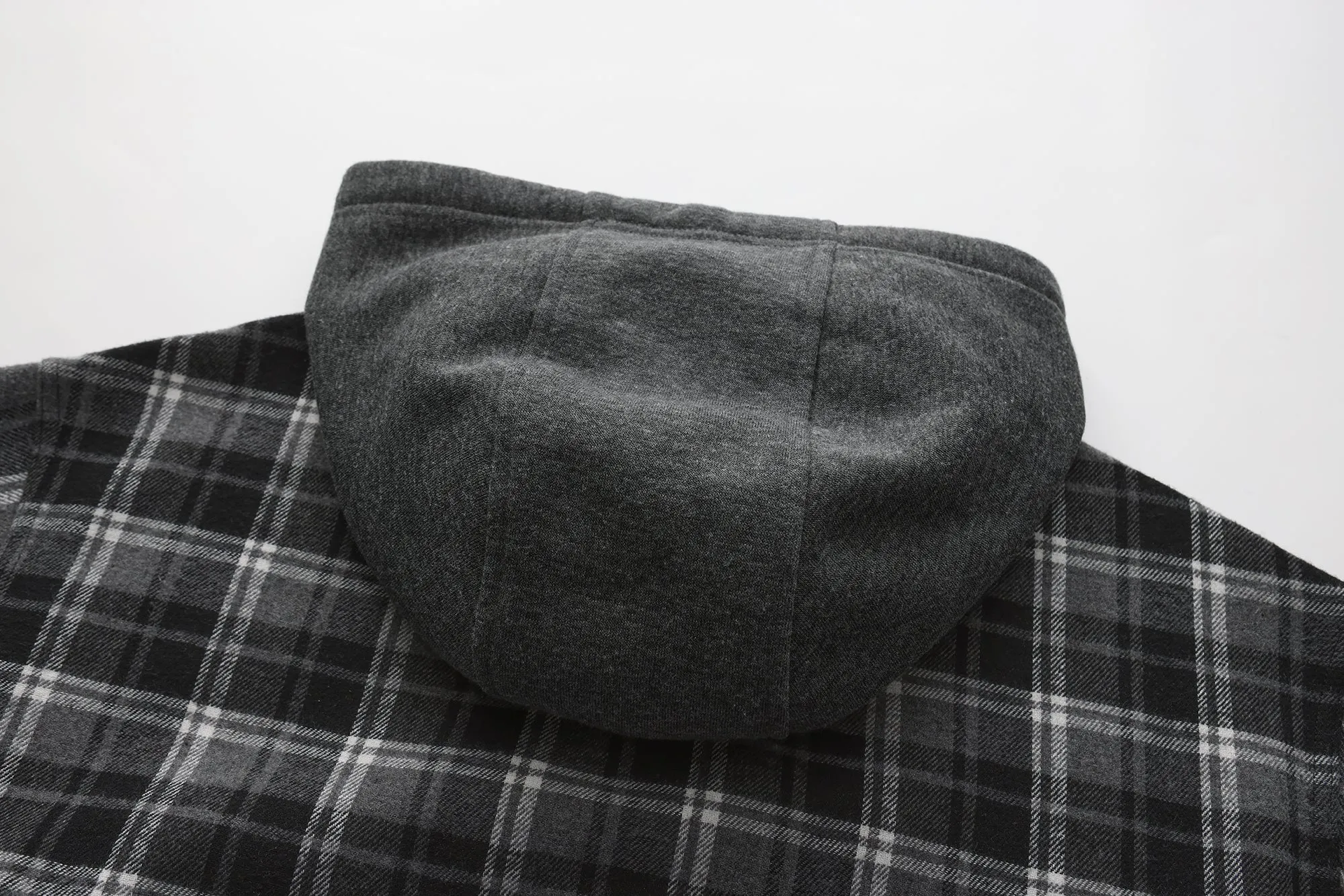 Sherpa Bonded Hooded Flannel Shirt Jacket