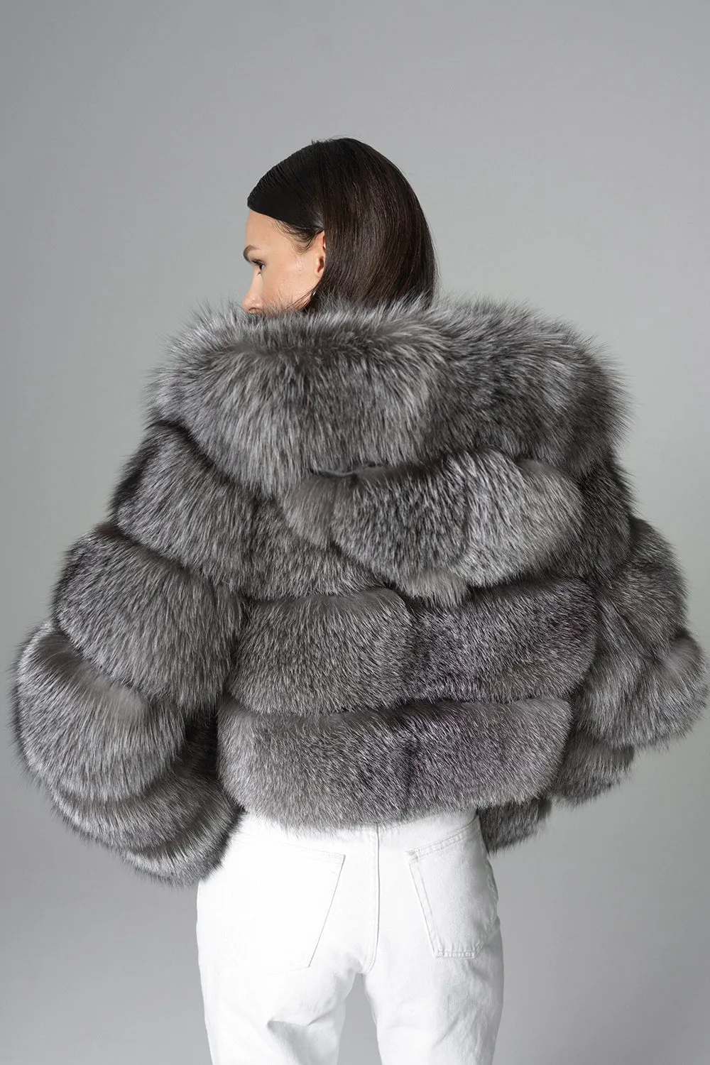 Silver Hooded Arctic Fox Raccoon Fur Jacket