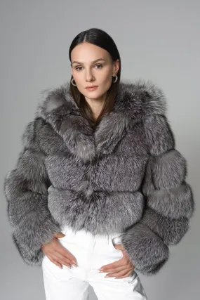 Silver Hooded Arctic Fox Raccoon Fur Jacket