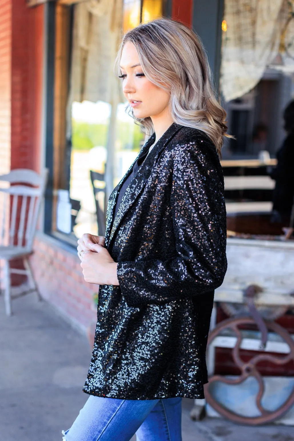 Spotlight Worthy Sequin Blazer in Black