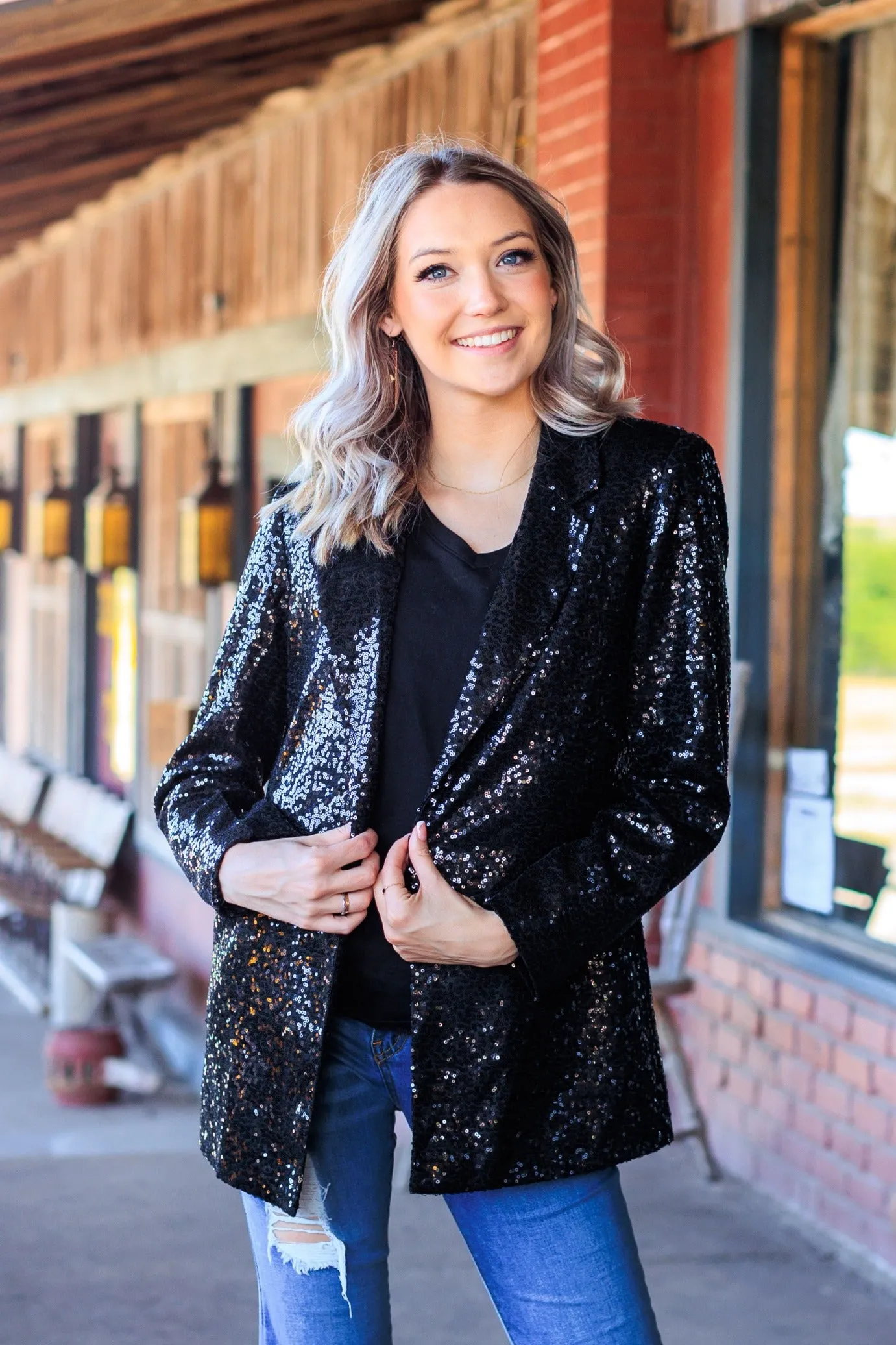 Spotlight Worthy Sequin Blazer in Black