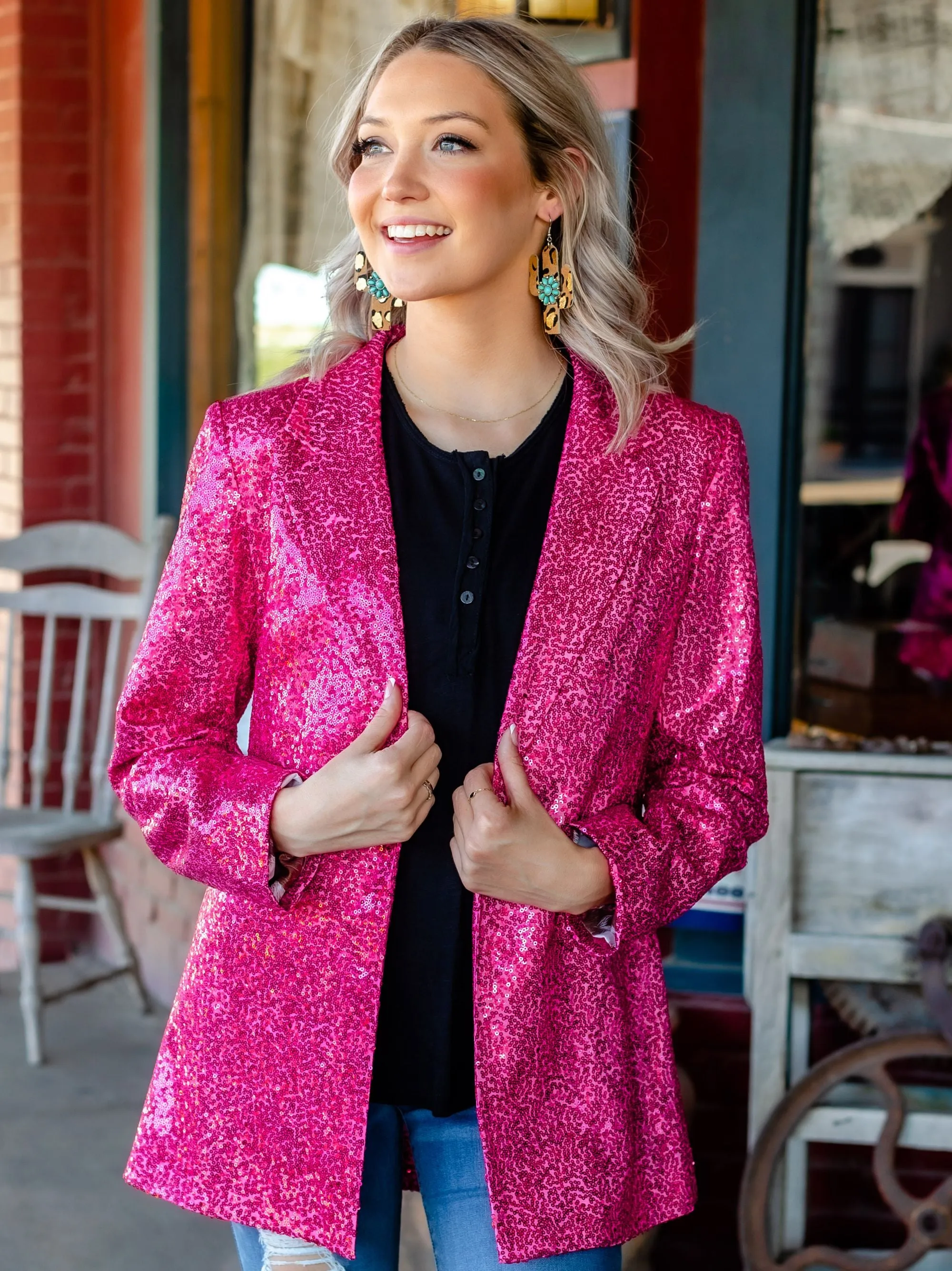 Spotlight Worthy Sequin Blazer in Pink