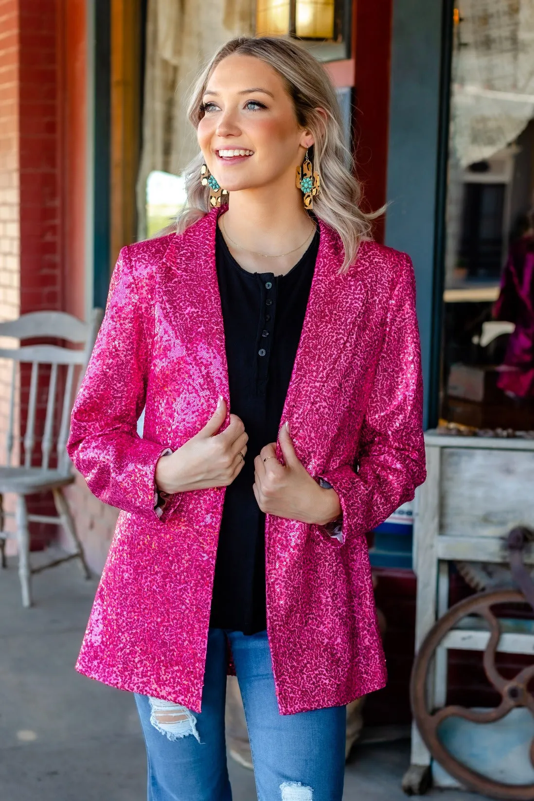 Spotlight Worthy Sequin Blazer in Pink