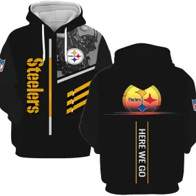 steelers Fan Hoodie "Here We Go" Mens Womens| nfl Pittsburgh Fan Throwback Pullover