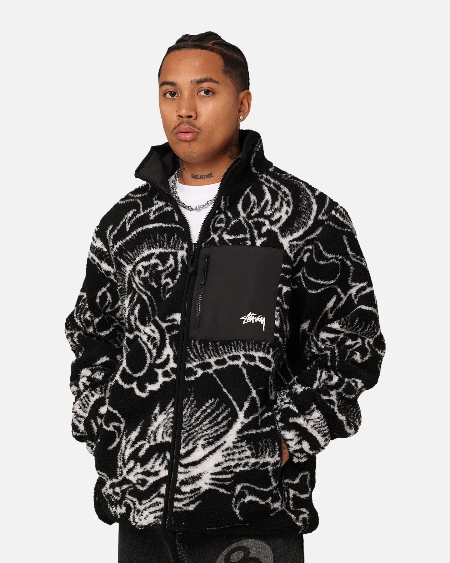 Stussy Dragon Sherpa Jacket Black