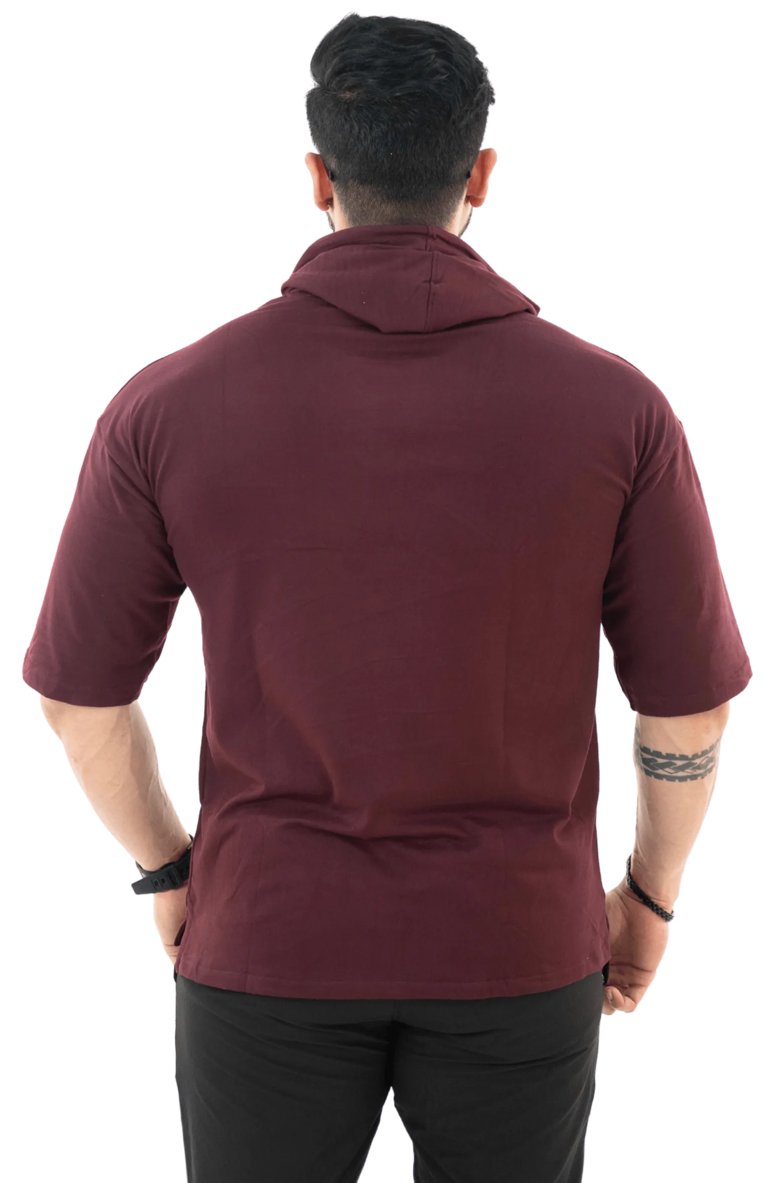 THiNK Men's Wine Red Drop Sleeves Hoodie