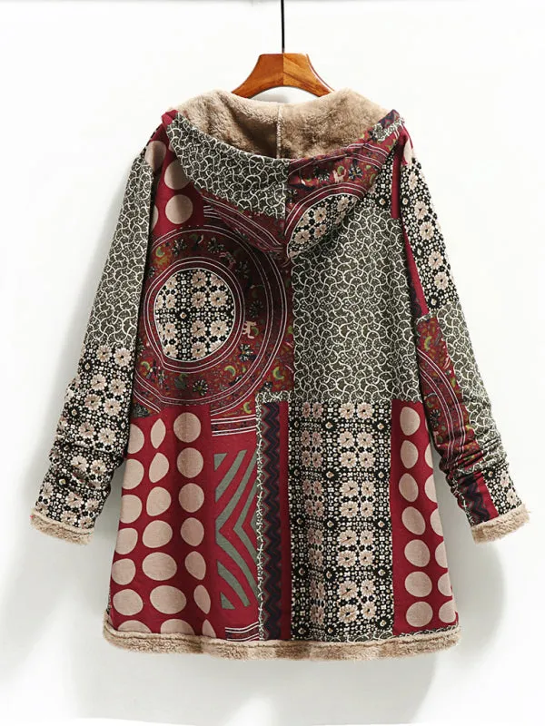 Toleet-Winter outfits New women's cotton and linen printed hooded sweater warm plush jacket