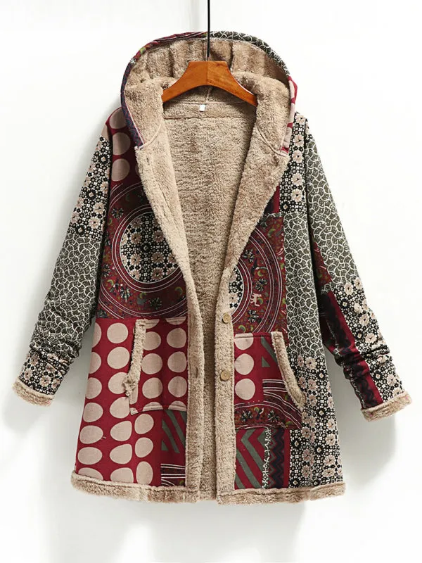 Toleet-Winter outfits New women's cotton and linen printed hooded sweater warm plush jacket