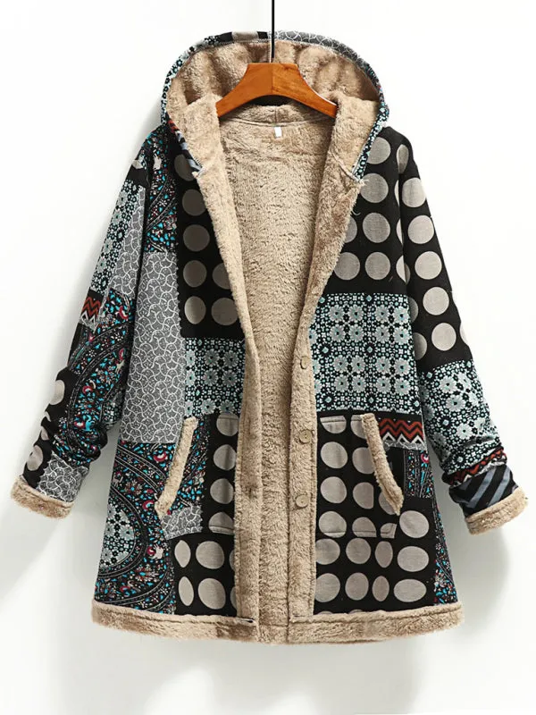 Toleet-Winter outfits New women's cotton and linen printed hooded sweater warm plush jacket