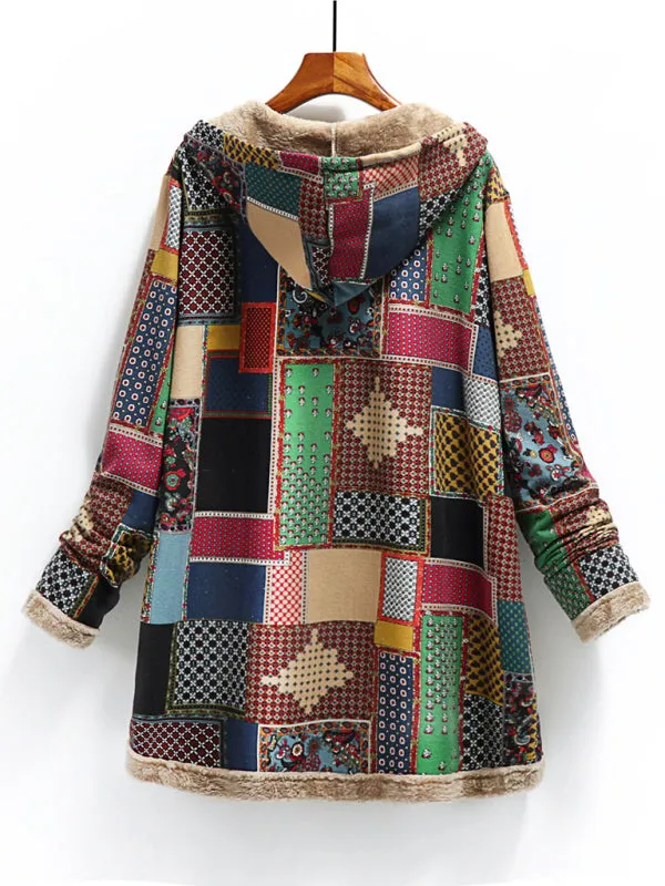 Toleet-Winter outfits New women's cotton and linen printed hooded sweater warm plush jacket