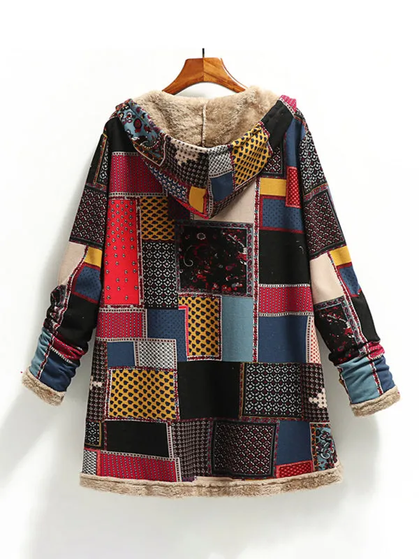 Toleet-Winter outfits New women's cotton and linen printed hooded sweater warm plush jacket