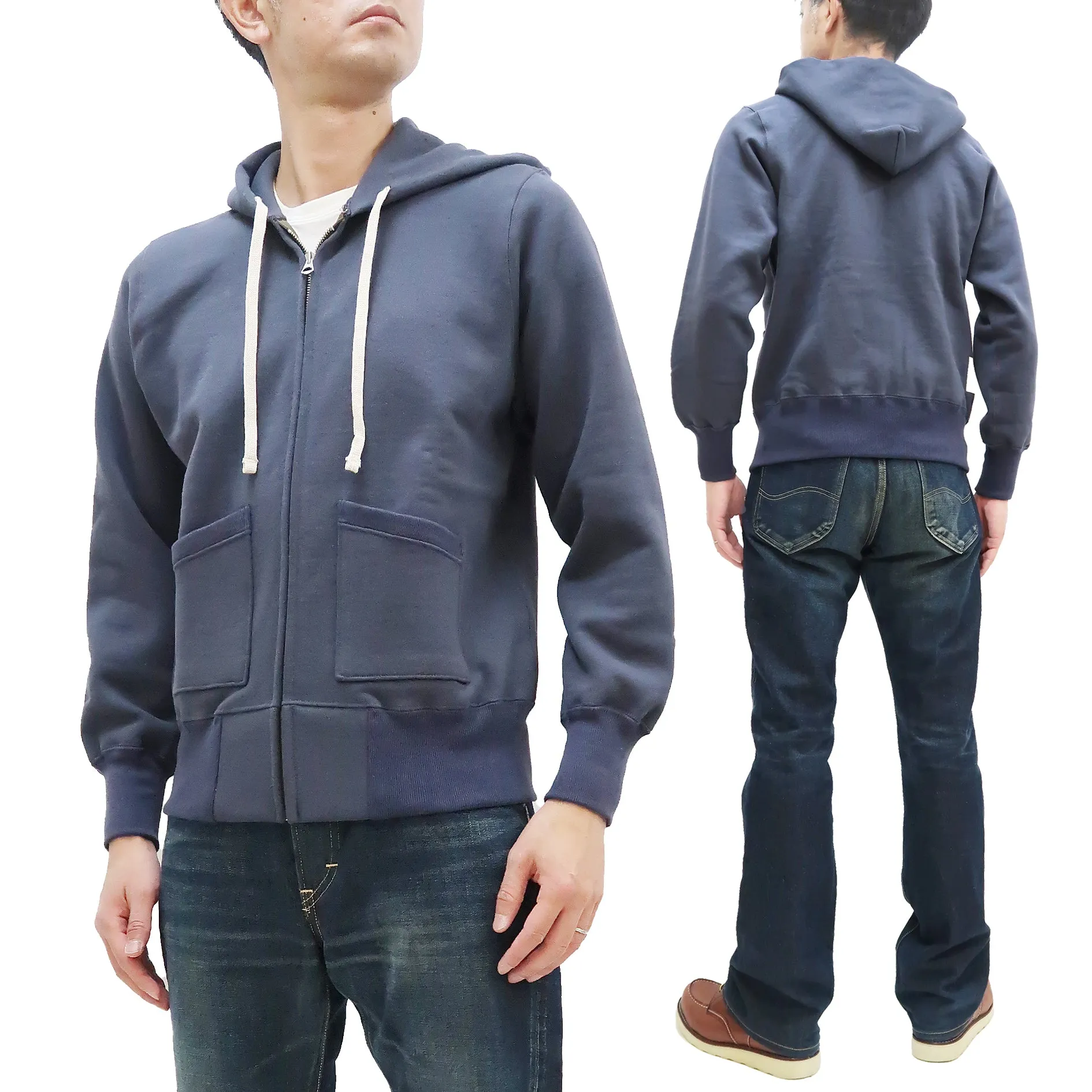 TOYS McCOY Plain Zip-Up Hoodie Men's Vintage Inspired Solid Zip Hooded Sweatshirt TMC2468 141 Faded-Bluish-Gray