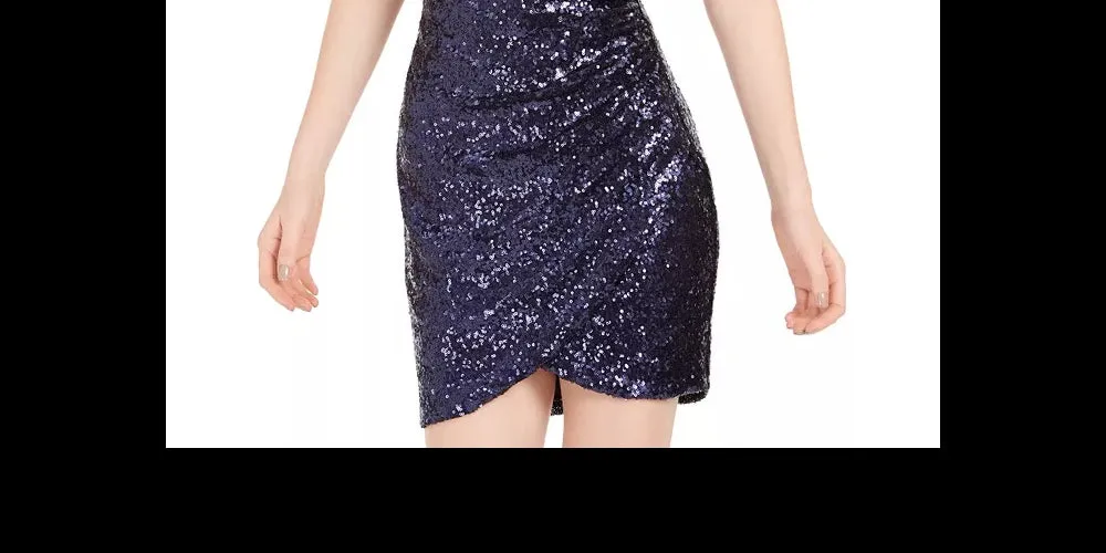 Trixxi Juniors' Surplice Sequined Dress Navy Size 11