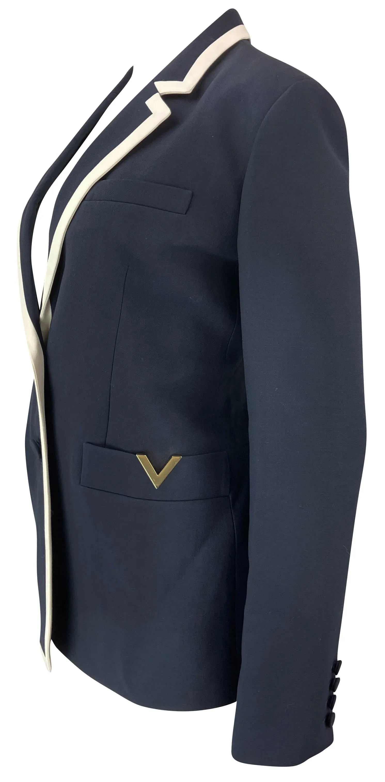 Valentino Wool-Silk Blend Blazer in Navy/Avorio