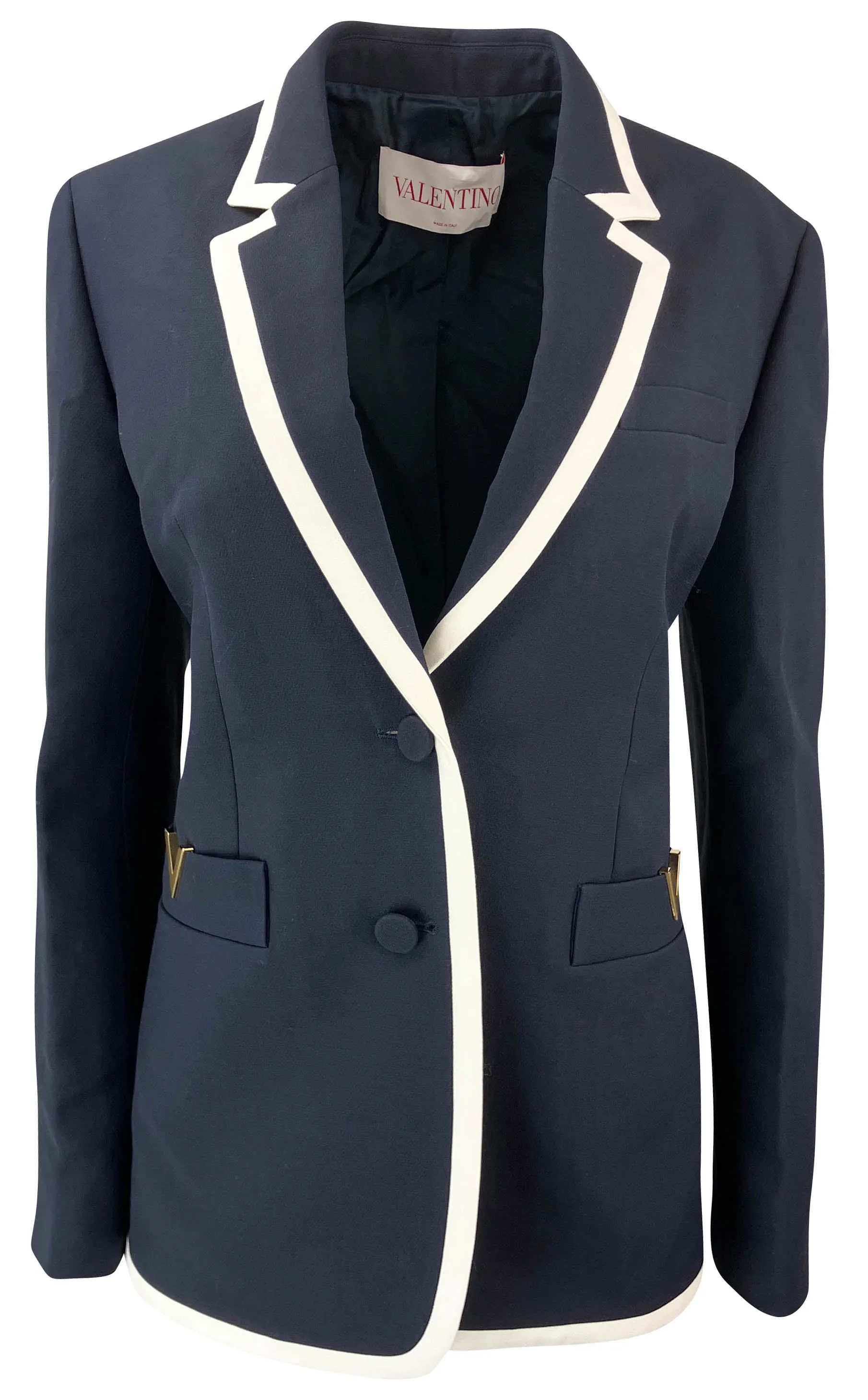 Valentino Wool-Silk Blend Blazer in Navy/Avorio