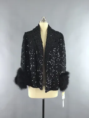 Vintage 1960s Sequined Jacket with Marabou Feather Trim