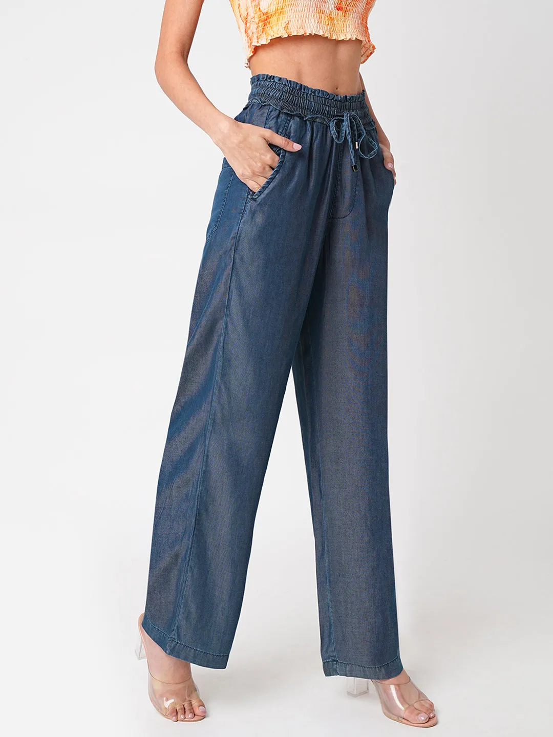 Women Blue High-Rise Culottes