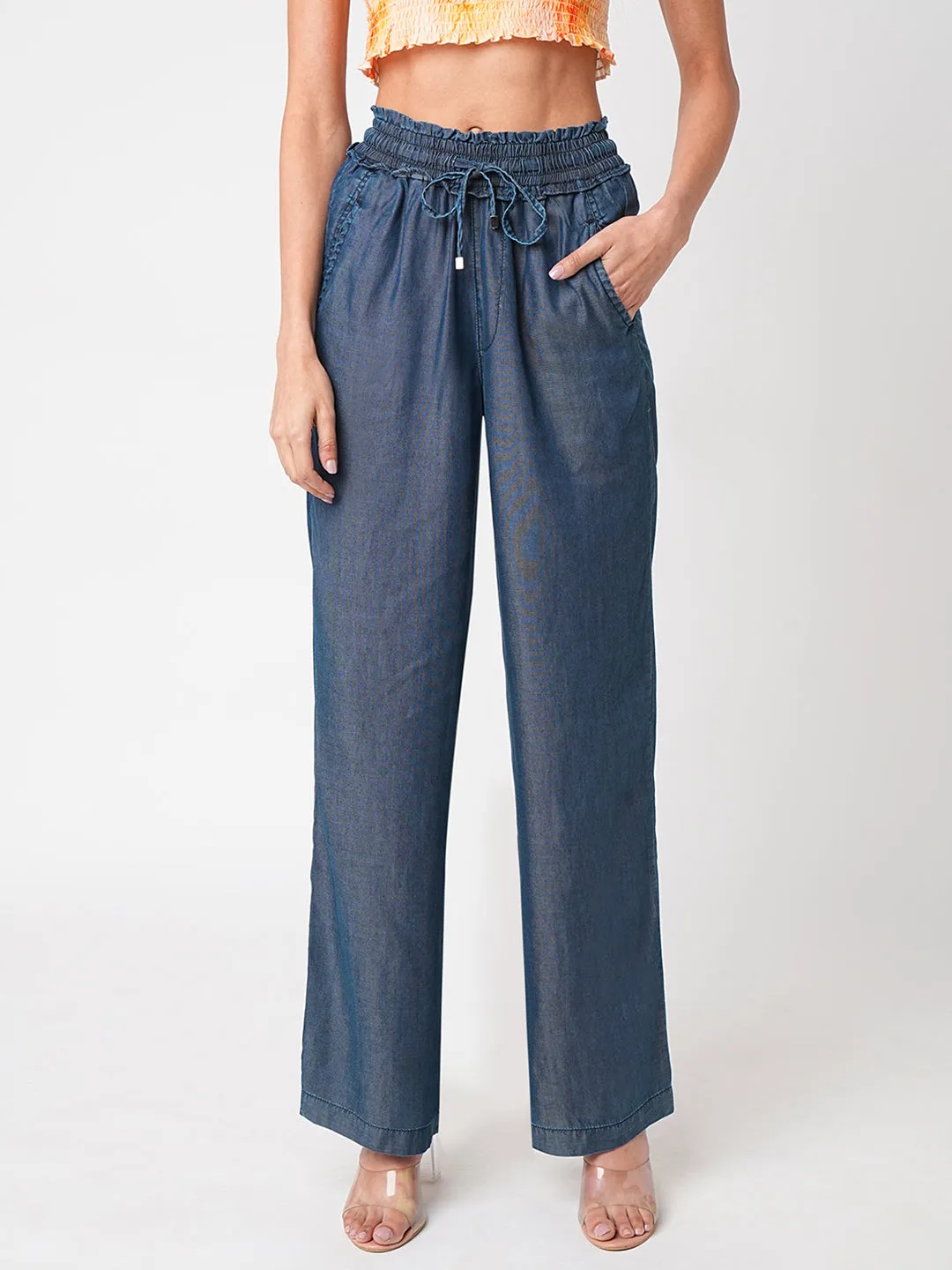 Women Blue High-Rise Culottes