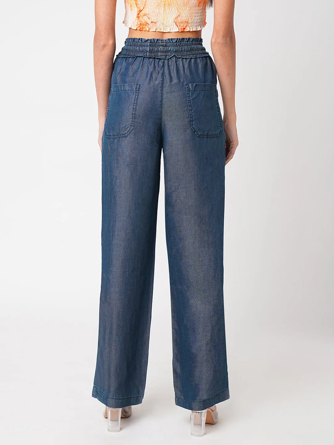 Women Blue High-Rise Culottes