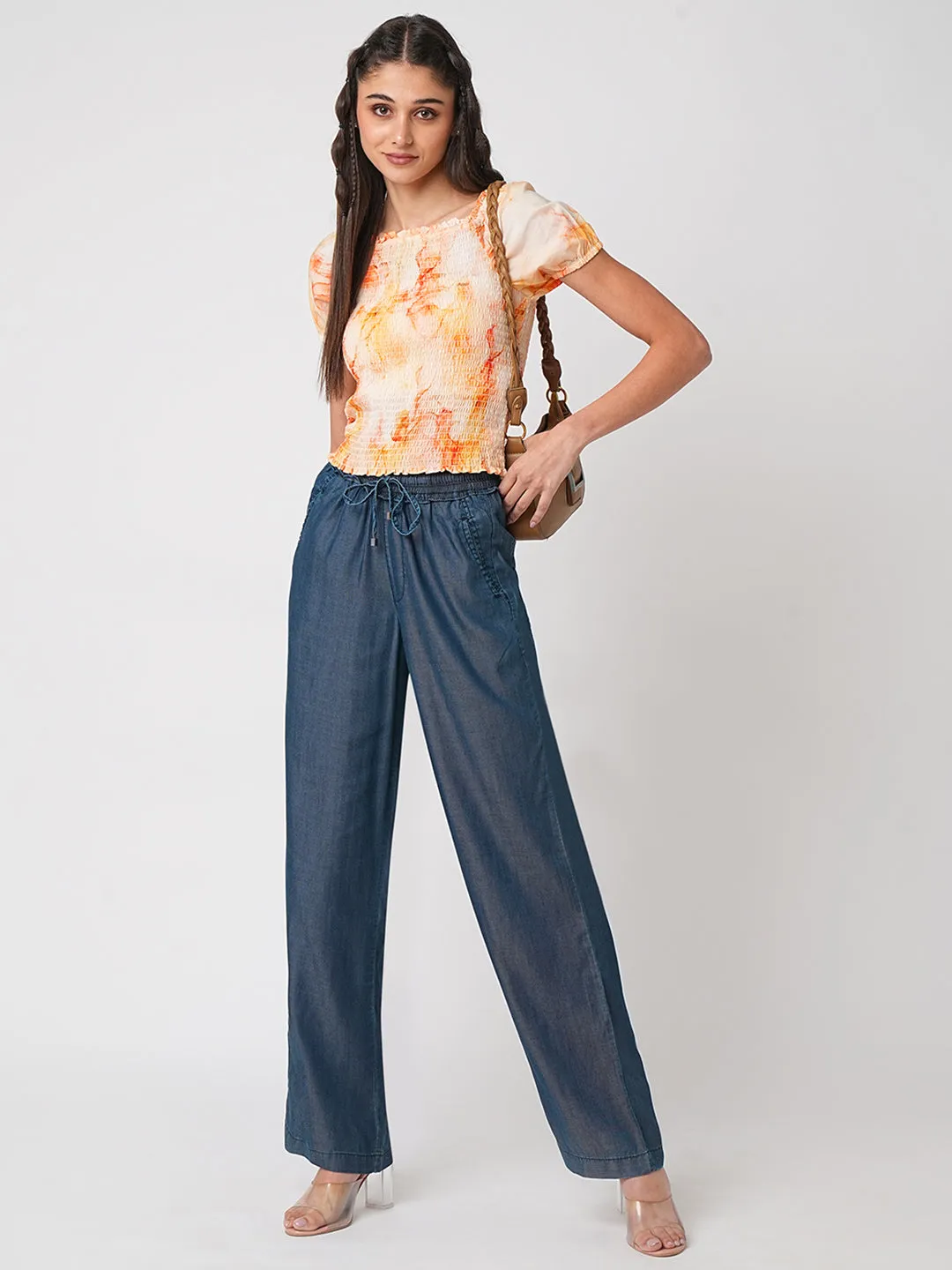 Women Blue High-Rise Culottes