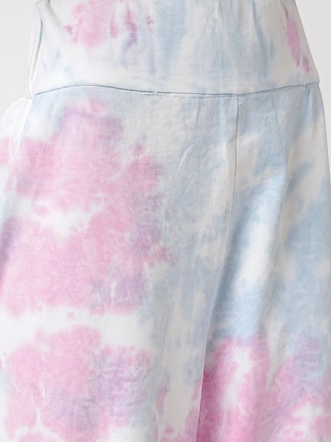 Women Blue Pink Tie & Dye High-Rise Culottes