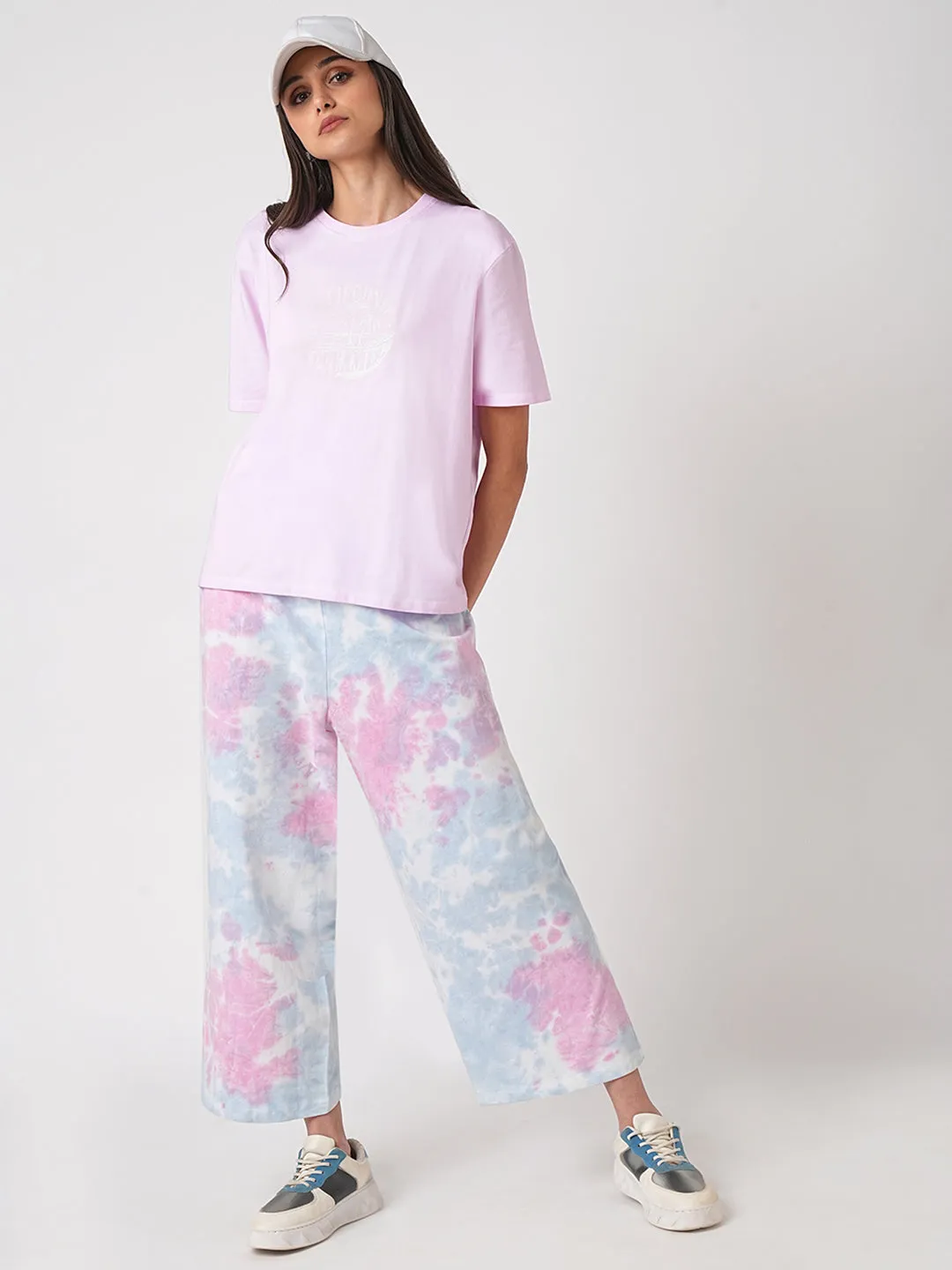 Women Blue Pink Tie & Dye High-Rise Culottes