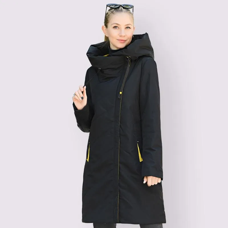 Women Hooded Thin Cotton Long Windproof Stylish Coat