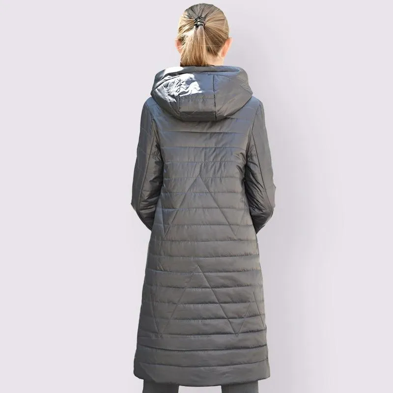 Women Warm Thin Cotton Long Outwear Hooded Parka Jacket