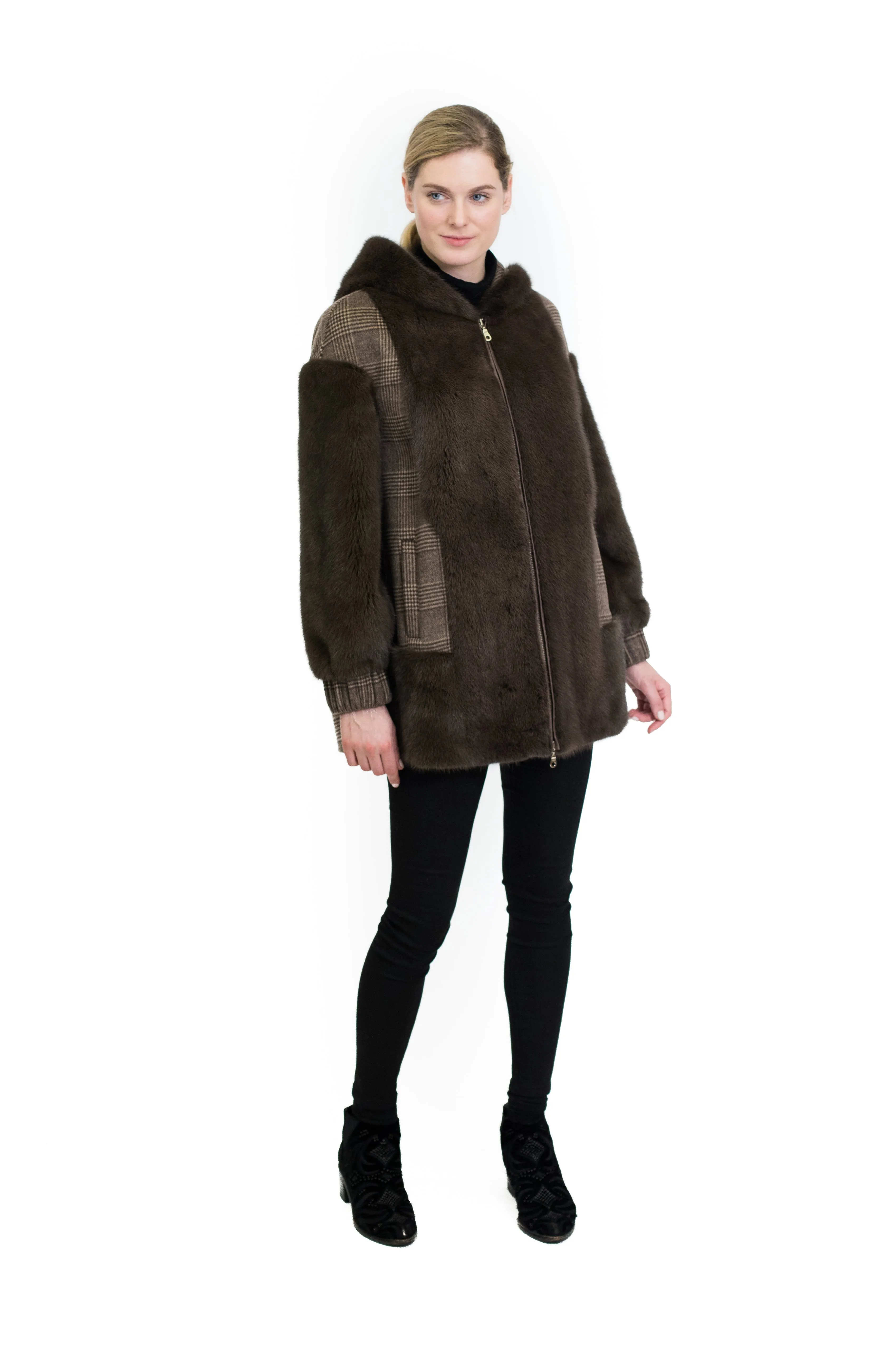 Wool Coat with Full Skin Mink Trim