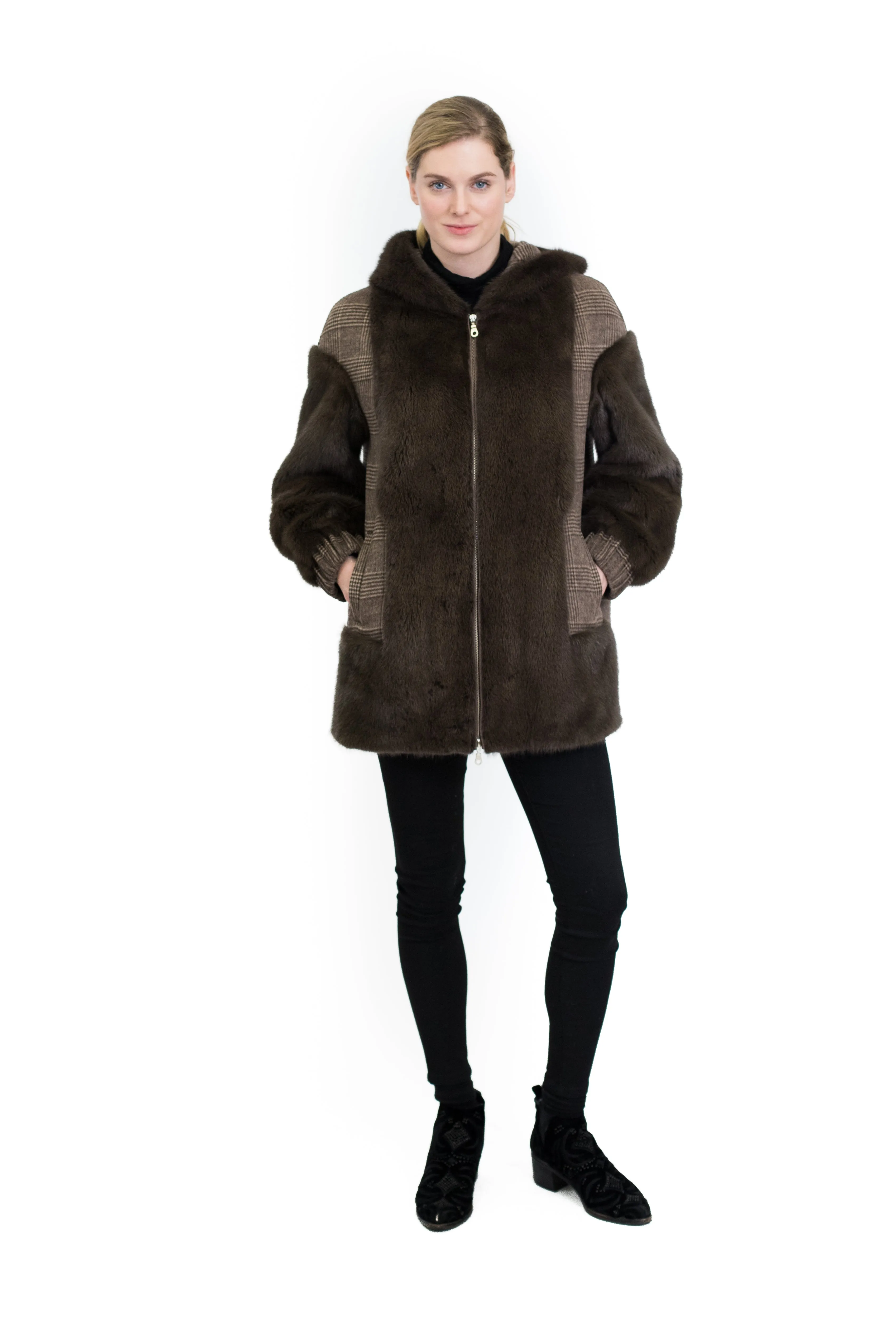 Wool Coat with Full Skin Mink Trim