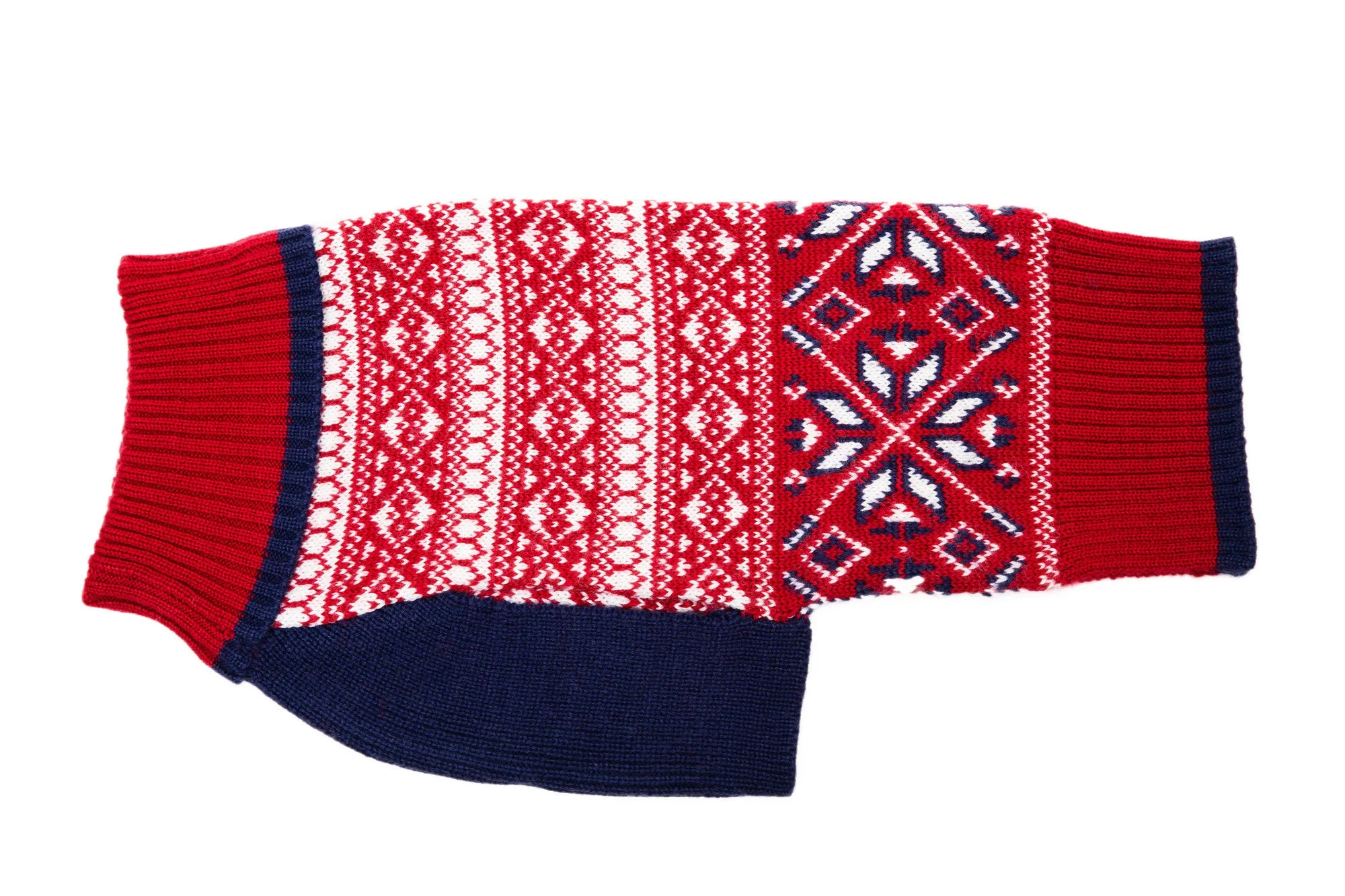 Wool Dog Sweater - Whistler Fair Isle - Blue Sweater & Red Sweater