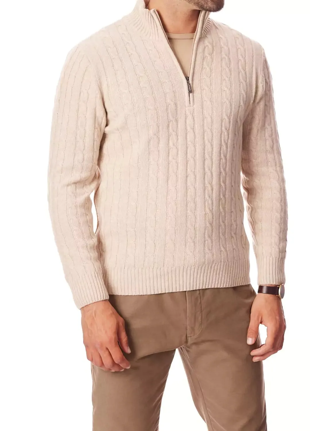 Zip-Neck Cotton Crew Sweater