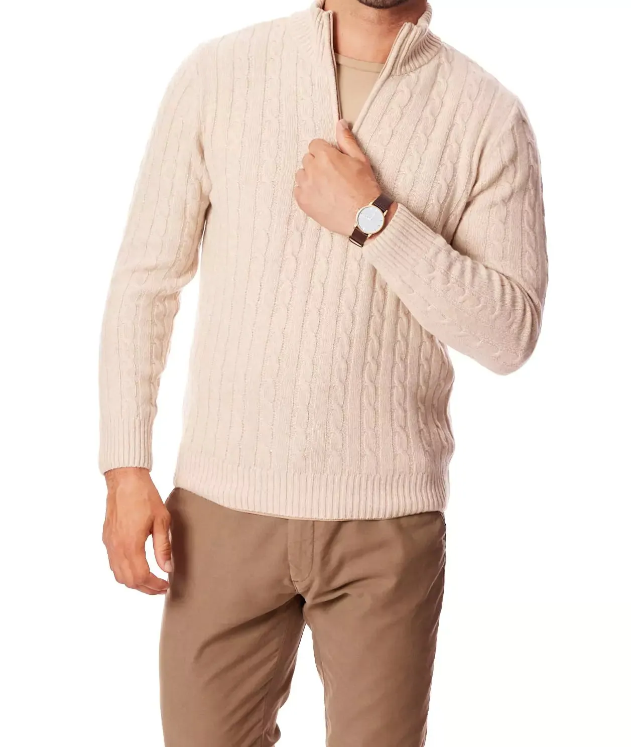 Zip-Neck Cotton Crew Sweater